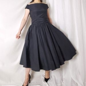 J. Peterman Retro Black Off Shoulder Midi Dress 8